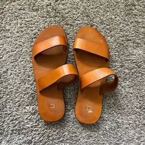 Brown Leather Slide Sandals